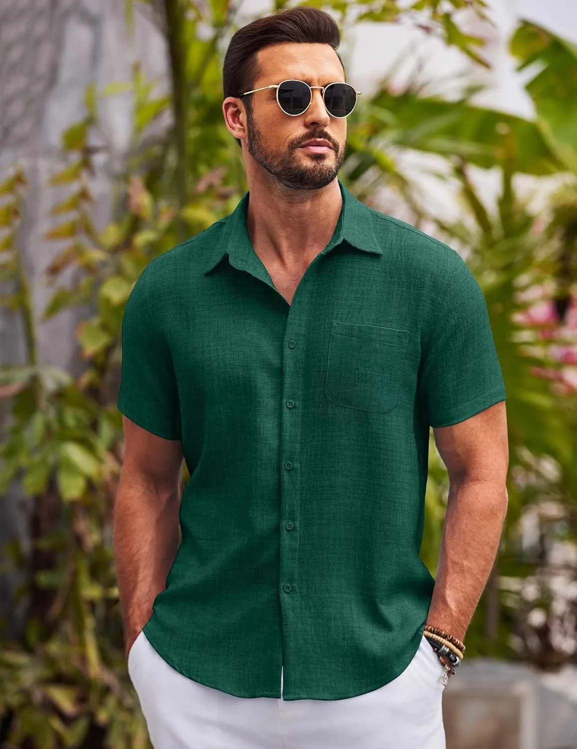 COOFANDY Mens Button Down Short Sleeve Shirts Casual Textured Shirt with Pocket Summer Beach Wedding Shirts