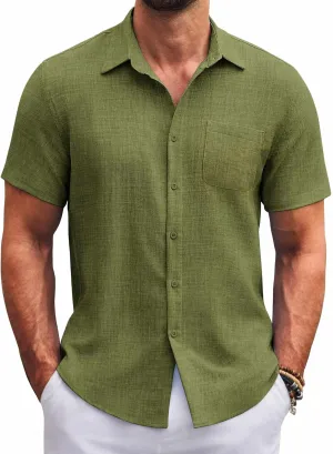 COOFANDY Mens Button Down Short Sleeve Shirts Casual Textured Shirt with Pocket Summer Beach Wedding Shirts