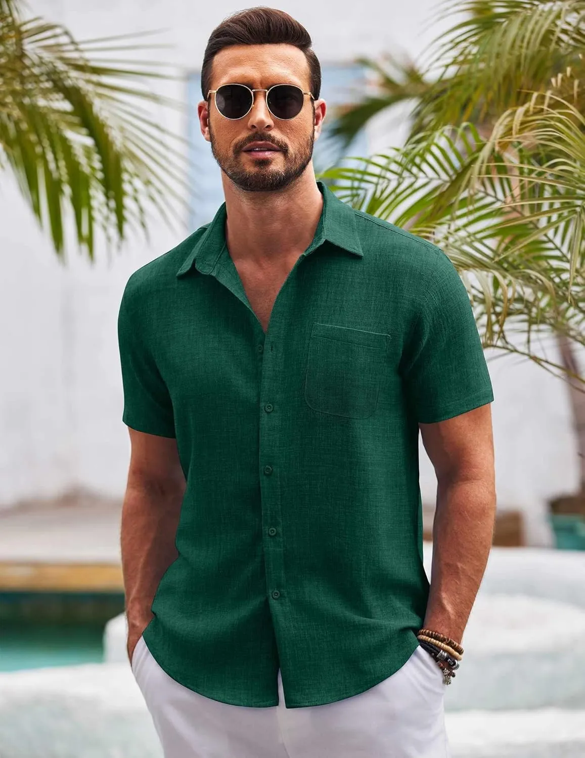 COOFANDY Mens Button Down Short Sleeve Shirts Casual Textured Shirt with Pocket Summer Beach Wedding Shirts