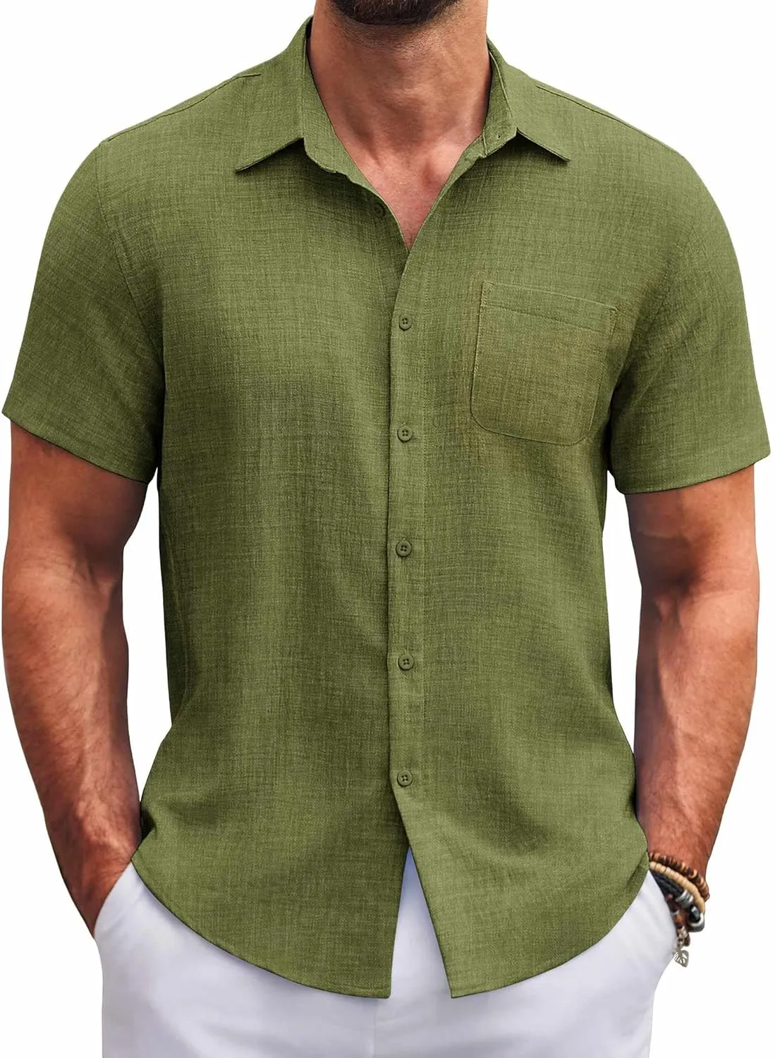 COOFANDY Mens Button Down Short Sleeve Shirts Casual Textured Shirt with Pocket Summer Beach Wedding Shirts