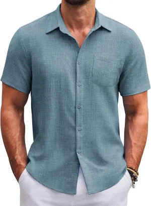 COOFANDY Mens Button Down Short Sleeve Shirts Casual Textured Shirt with Pocket Summer Beach Wedding Shirts