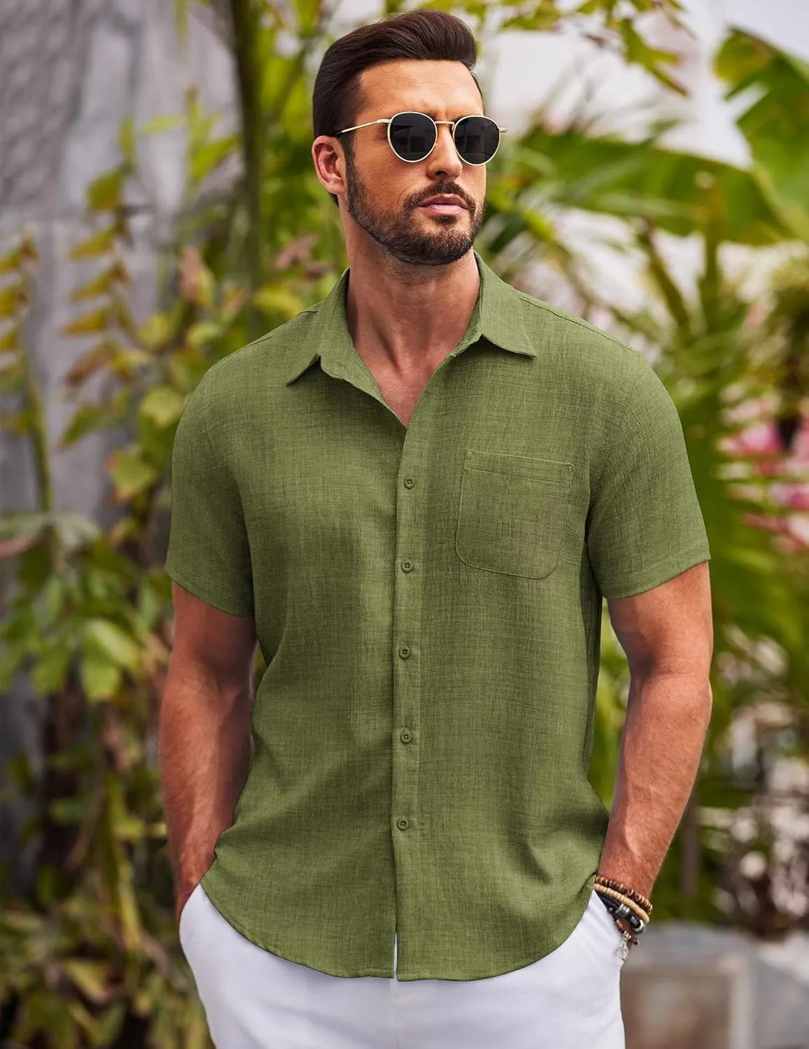 COOFANDY Mens Button Down Short Sleeve Shirts Casual Textured Shirt with Pocket Summer Beach Wedding Shirts