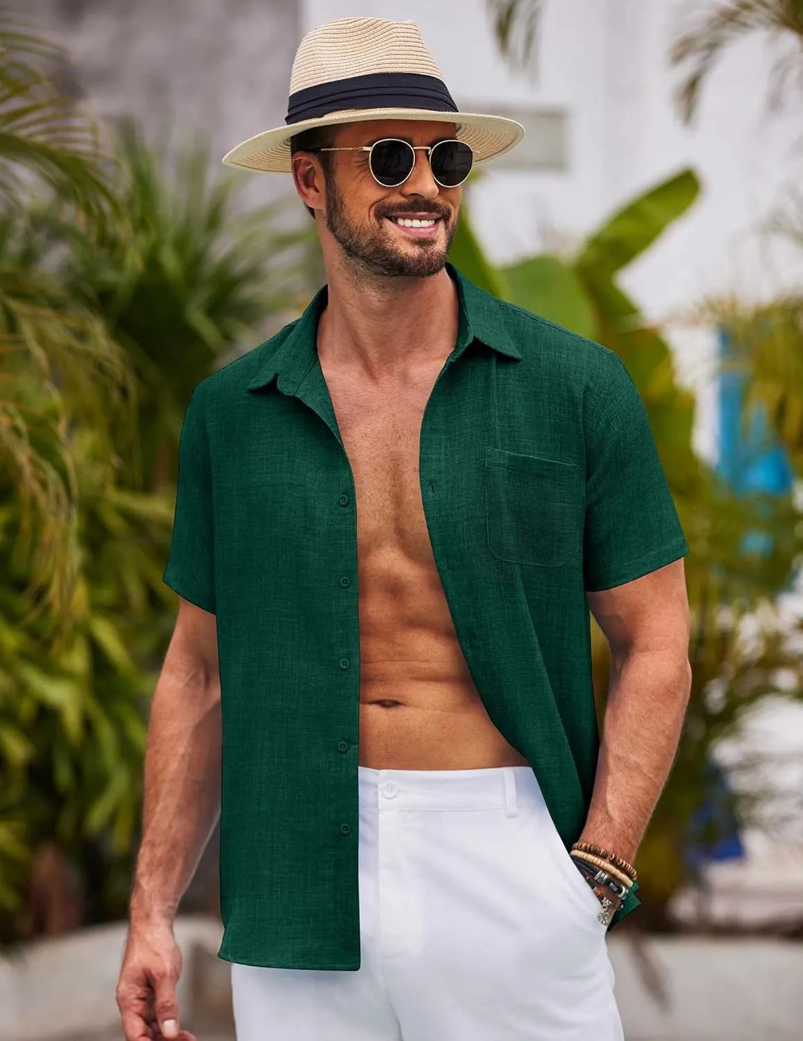 COOFANDY Mens Button Down Short Sleeve Shirts Casual Textured Shirt with Pocket Summer Beach Wedding Shirts