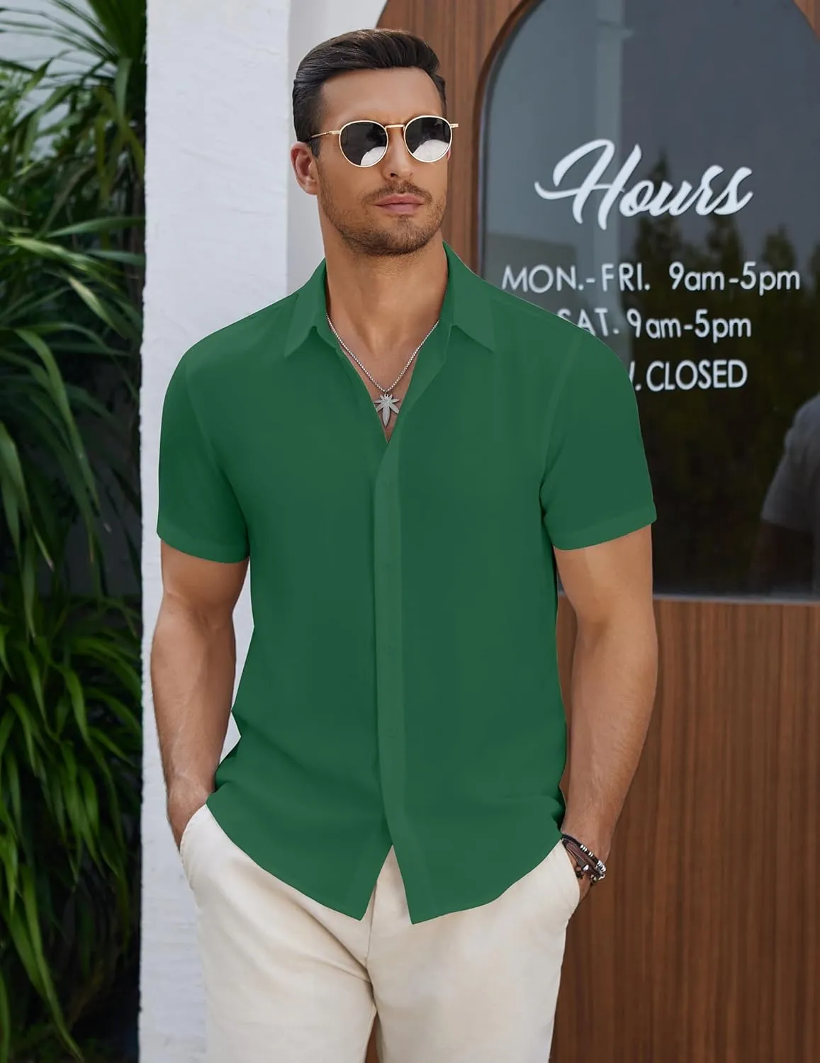 COOFANDY Men's Casual Button Down Short Sleeve Shirts Summer Beach Wedding Shirt Vacation Cotton Shirts