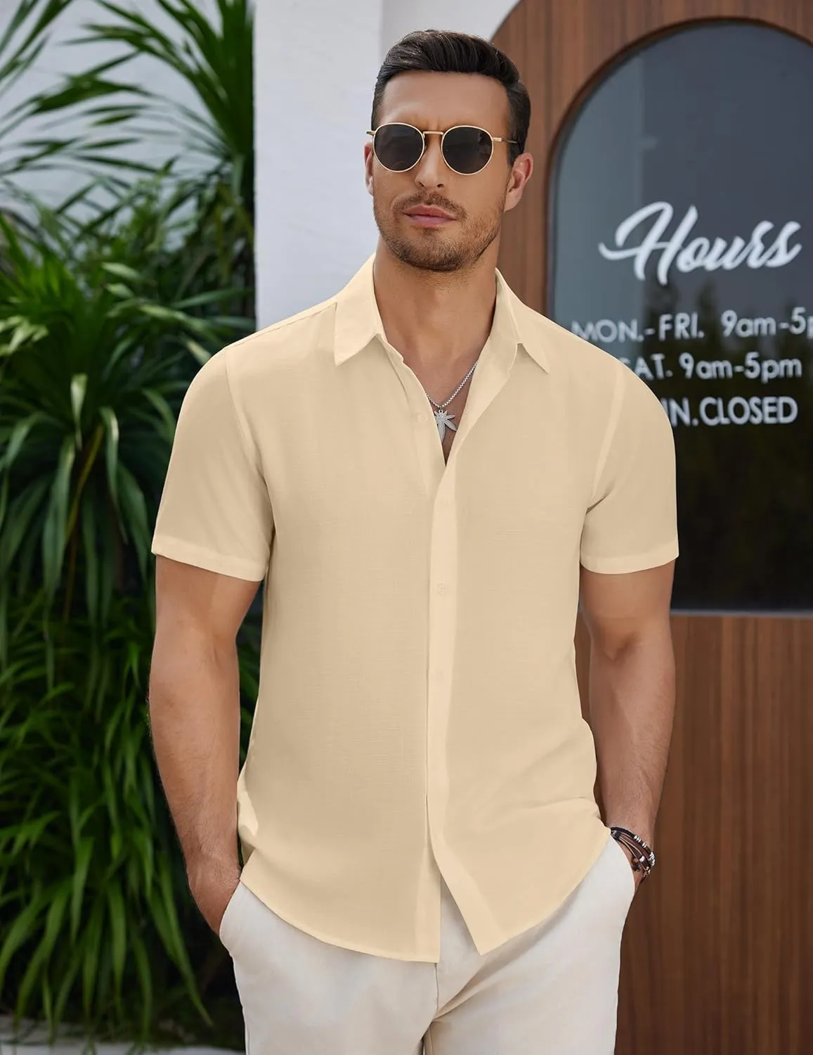 COOFANDY Men's Casual Button Down Short Sleeve Shirts Summer Beach Wedding Shirt Vacation Cotton Shirts