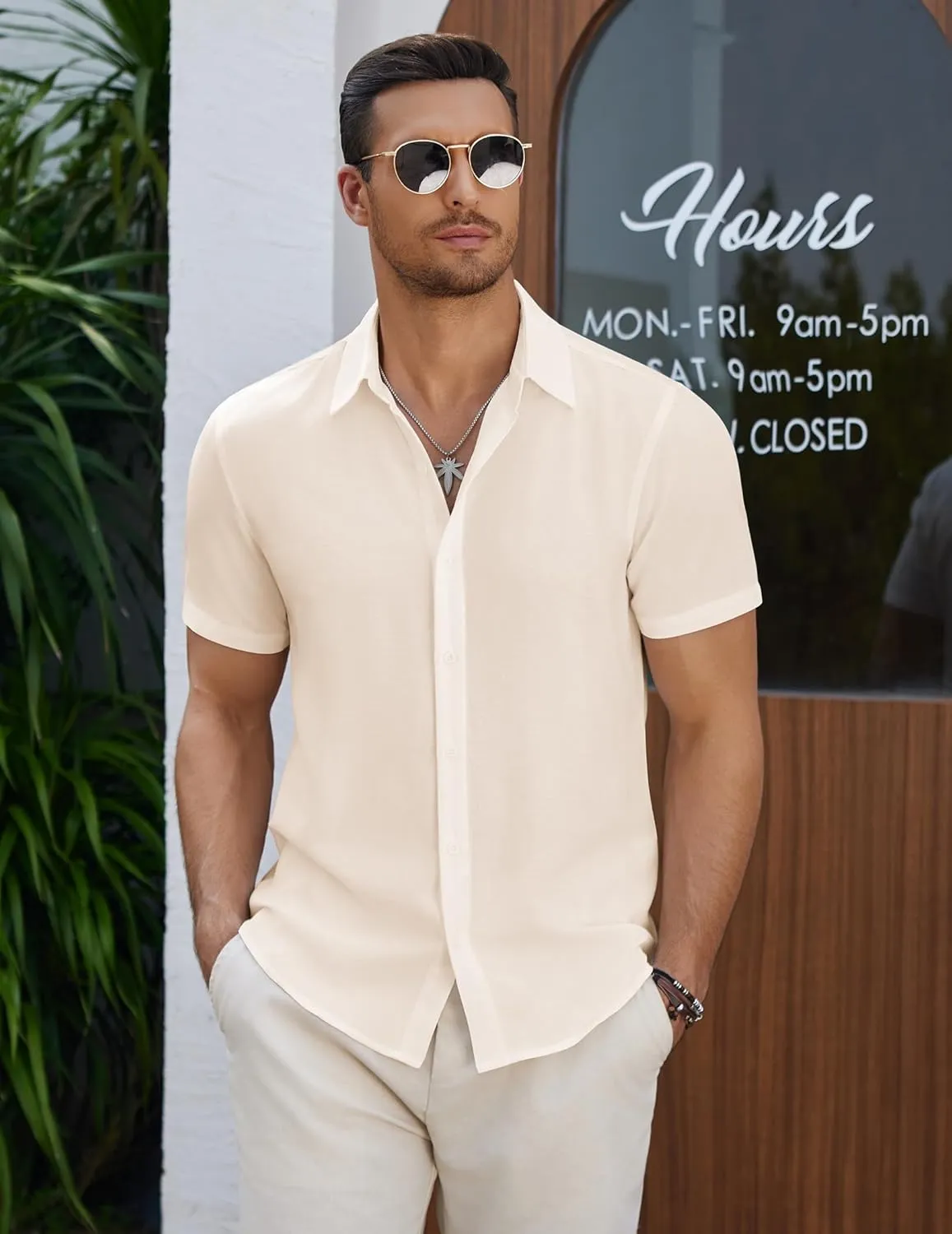COOFANDY Men's Casual Button Down Short Sleeve Shirts Summer Beach Wedding Shirt Vacation Cotton Shirts
