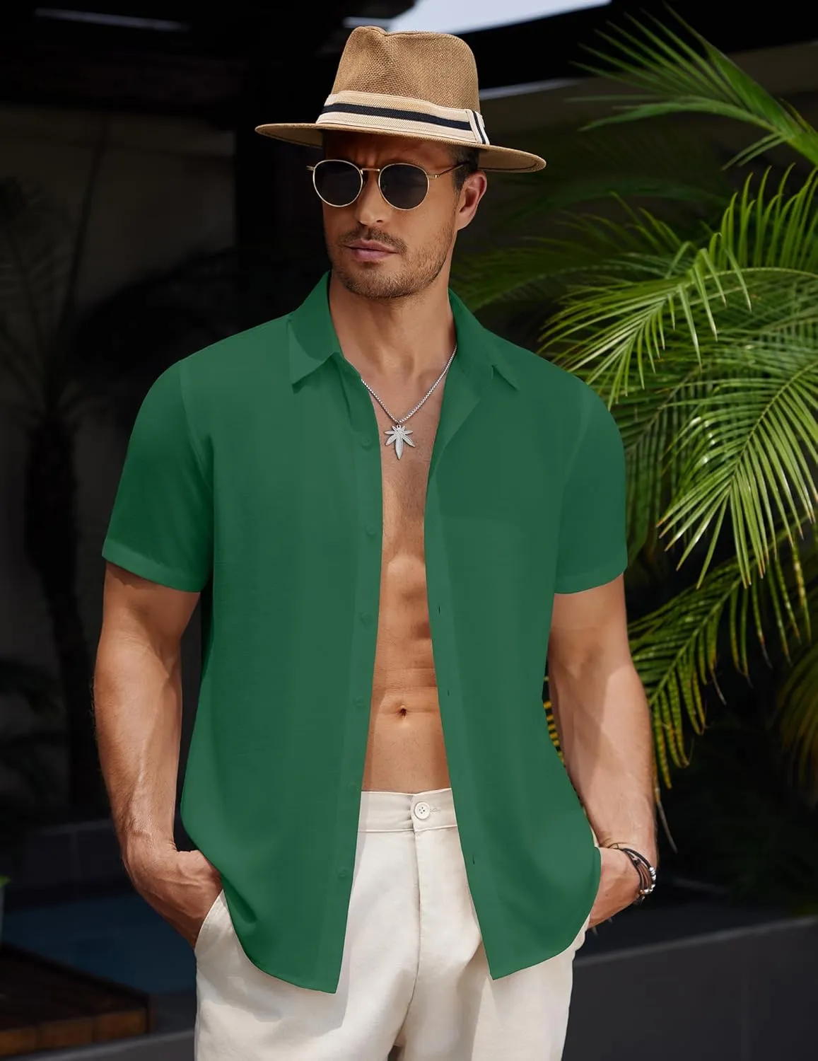 COOFANDY Men's Casual Button Down Short Sleeve Shirts Summer Beach Wedding Shirt Vacation Cotton Shirts