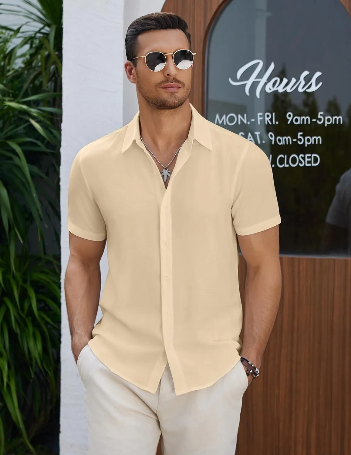 COOFANDY Men's Casual Button Down Short Sleeve Shirts Summer Beach Wedding Shirt Vacation Cotton Shirts