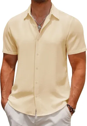 COOFANDY Men's Casual Button Down Short Sleeve Shirts Summer Beach Wedding Shirt Vacation Cotton Shirts