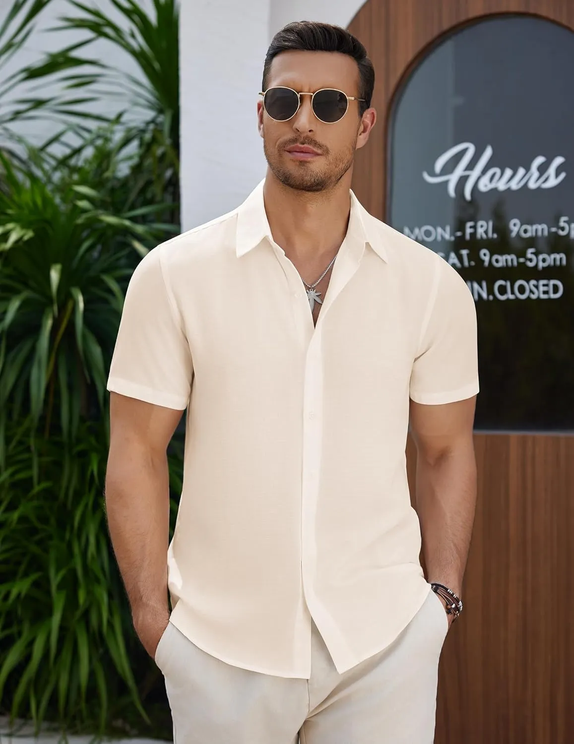 COOFANDY Men's Casual Button Down Short Sleeve Shirts Summer Beach Wedding Shirt Vacation Cotton Shirts
