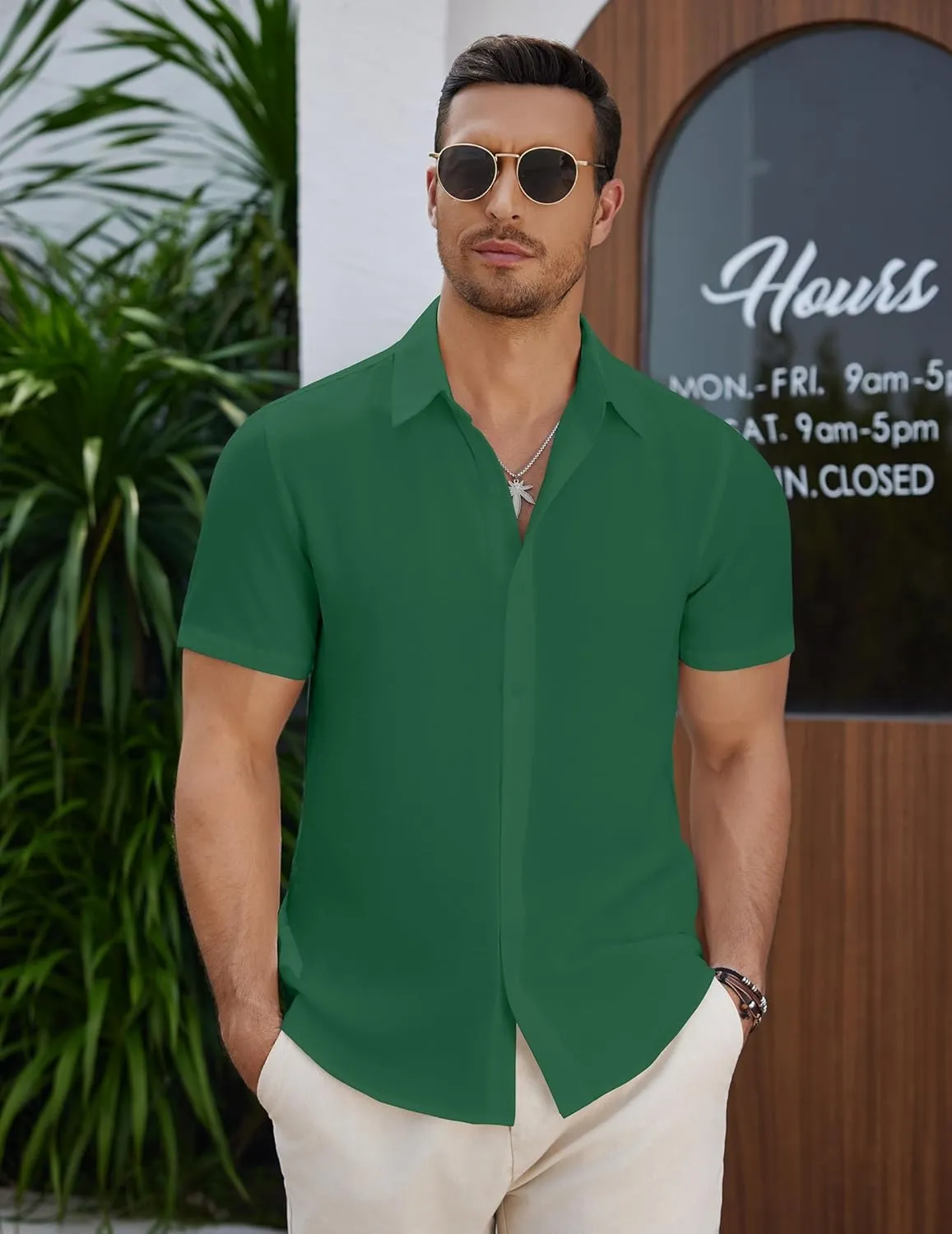 COOFANDY Men's Casual Button Down Short Sleeve Shirts Summer Beach Wedding Shirt Vacation Cotton Shirts
