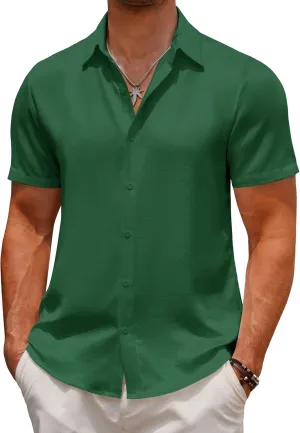 COOFANDY Men's Casual Button Down Short Sleeve Shirts Summer Beach Wedding Shirt Vacation Cotton Shirts