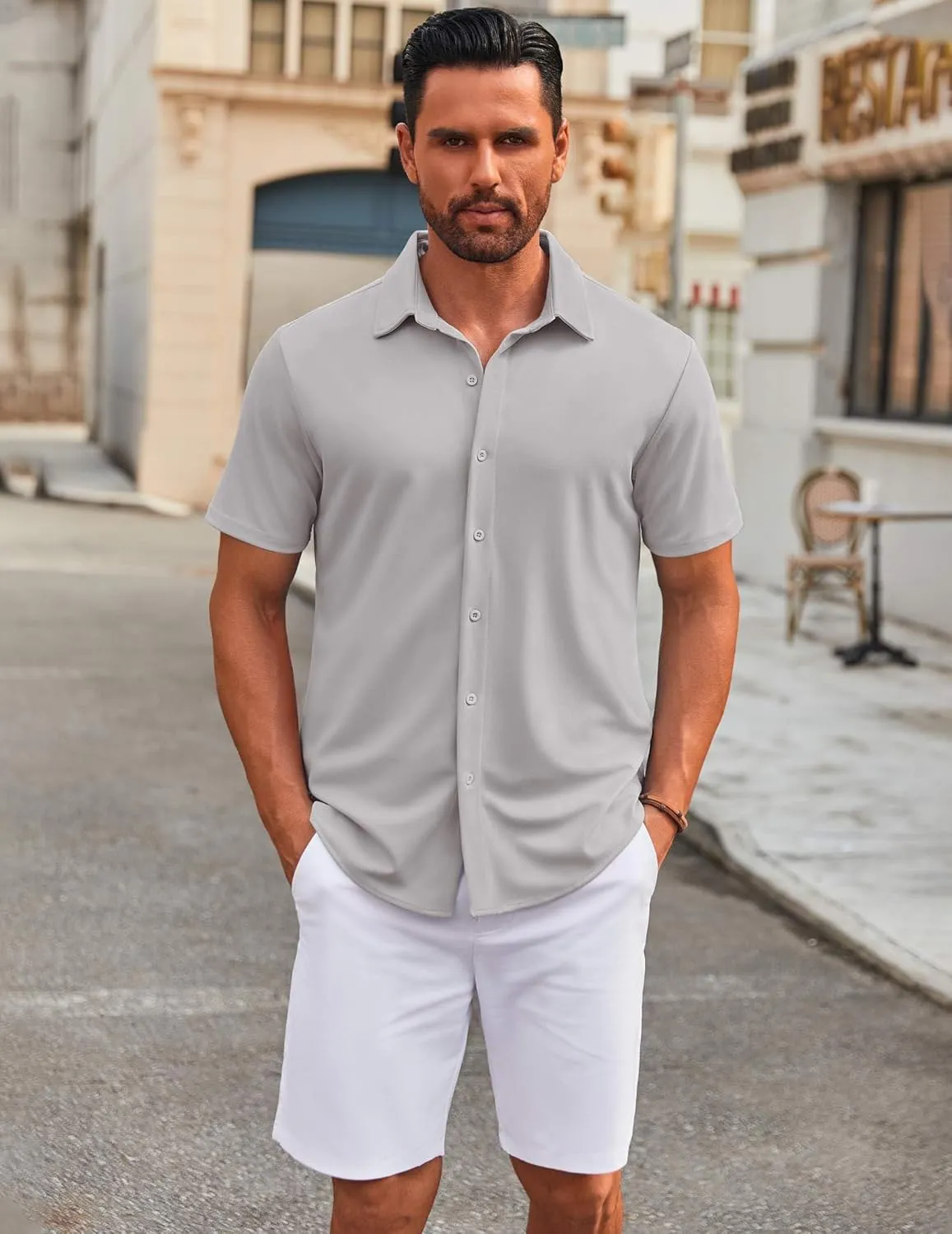 COOFANDY Men's Casual Button Down Short Sleeve Shirts Untucked Wrinkle Free Shirt Stretch Dress Shirts
