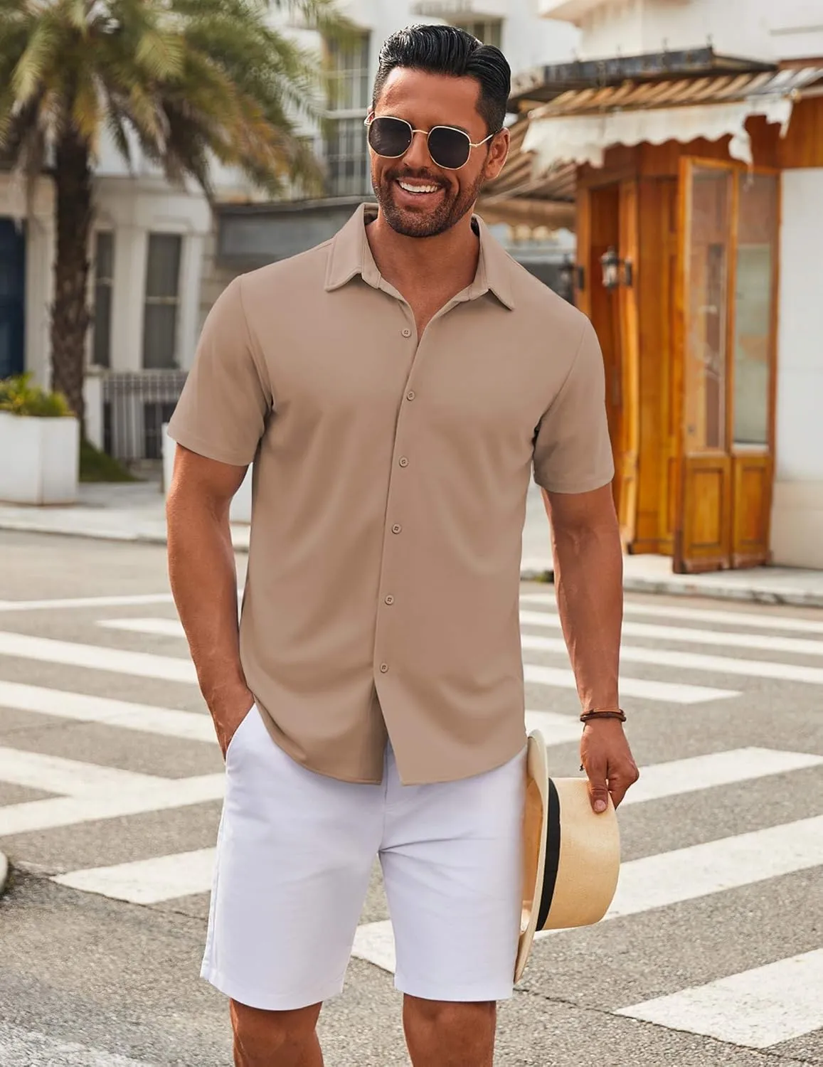 COOFANDY Men's Casual Button Down Short Sleeve Shirts Untucked Wrinkle Free Shirt Stretch Dress Shirts