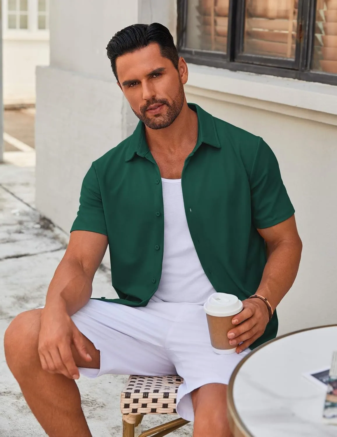 COOFANDY Men's Casual Button Down Short Sleeve Shirts Untucked Wrinkle Free Shirt Stretch Dress Shirts