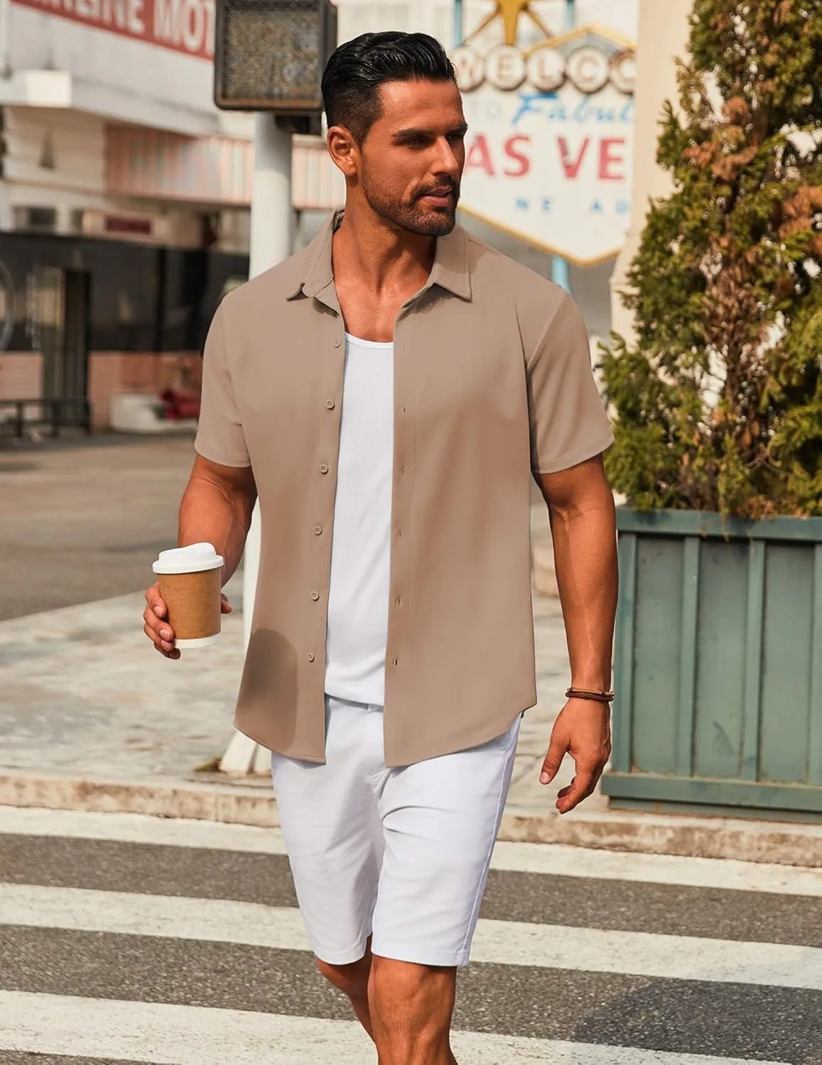 COOFANDY Men's Casual Button Down Short Sleeve Shirts Untucked Wrinkle Free Shirt Stretch Dress Shirts