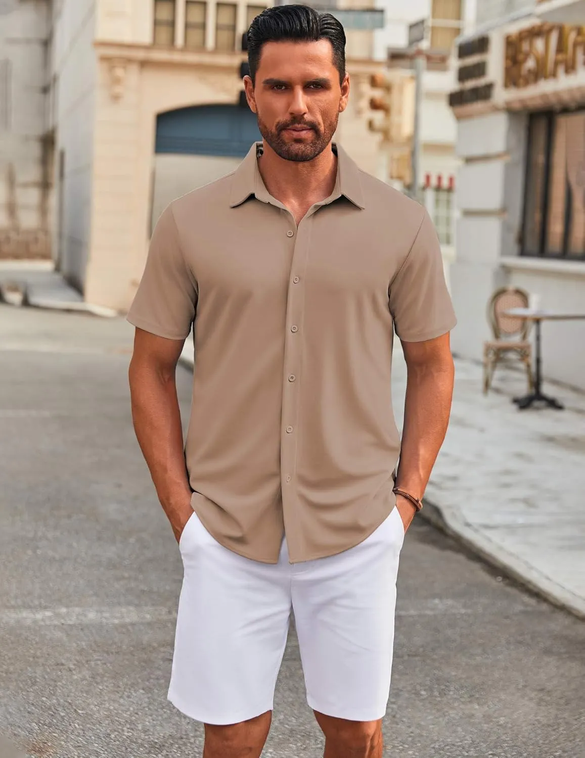 COOFANDY Men's Casual Button Down Short Sleeve Shirts Untucked Wrinkle Free Shirt Stretch Dress Shirts
