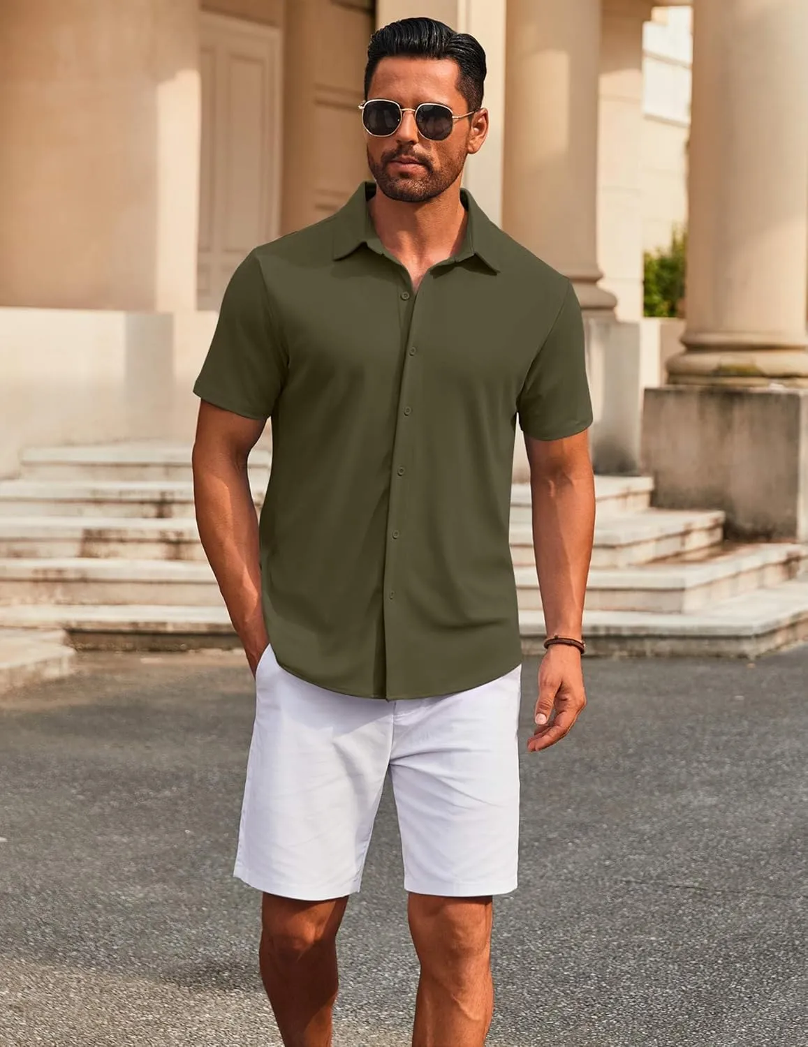 COOFANDY Men's Casual Button Down Short Sleeve Shirts Untucked Wrinkle Free Shirt Stretch Dress Shirts