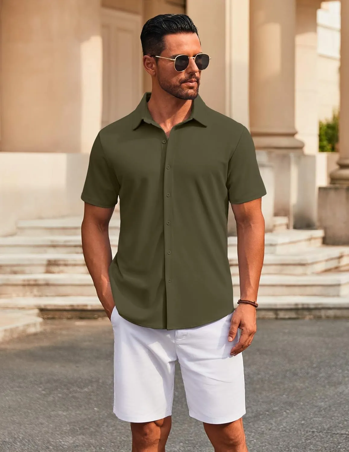 COOFANDY Men's Casual Button Down Short Sleeve Shirts Untucked Wrinkle Free Shirt Stretch Dress Shirts