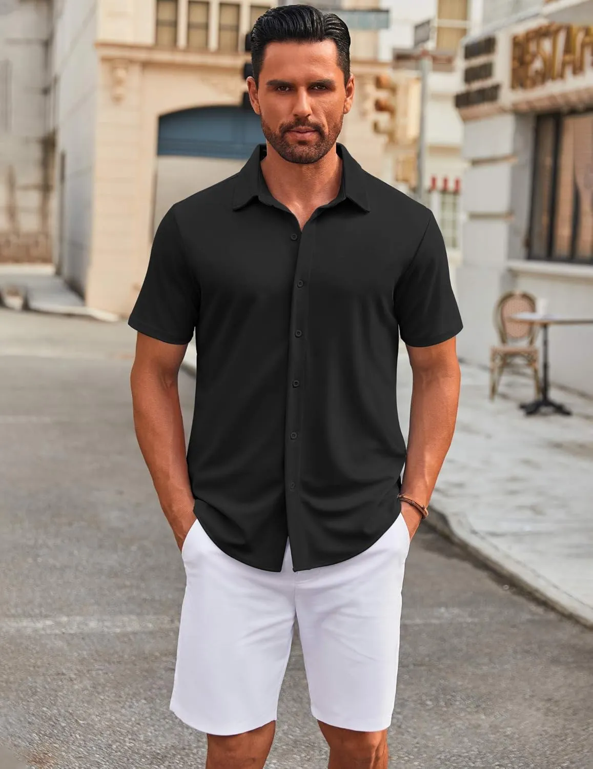 COOFANDY Men's Casual Button Down Short Sleeve Shirts Untucked Wrinkle Free Shirt Stretch Dress Shirts
