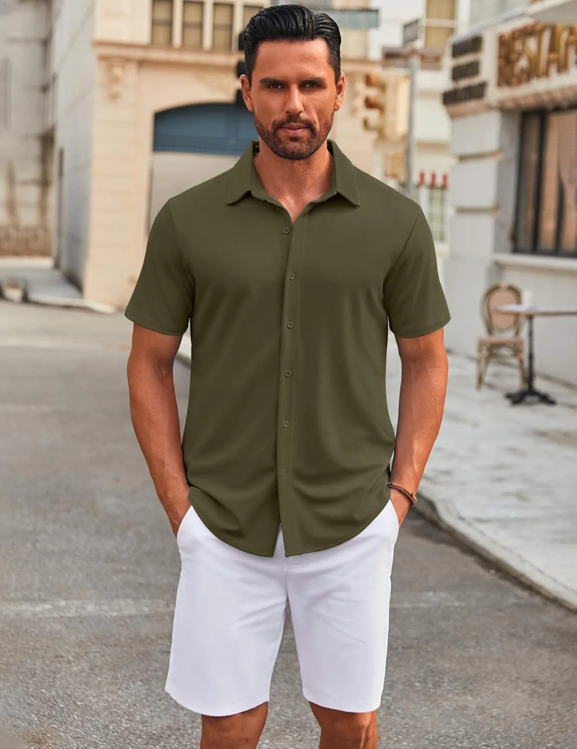 COOFANDY Men's Casual Button Down Short Sleeve Shirts Untucked Wrinkle Free Shirt Stretch Dress Shirts