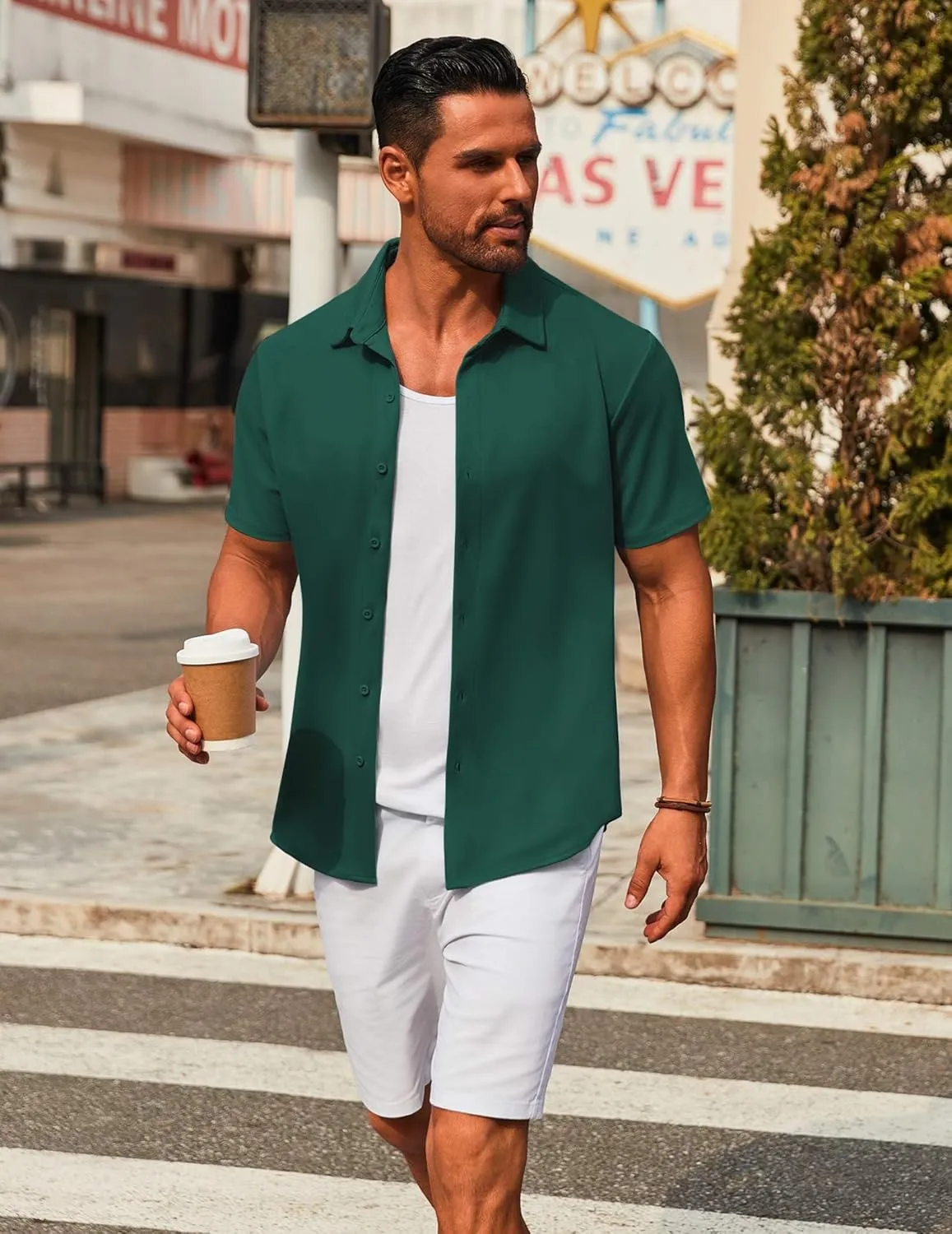 COOFANDY Men's Casual Button Down Short Sleeve Shirts Untucked Wrinkle Free Shirt Stretch Dress Shirts