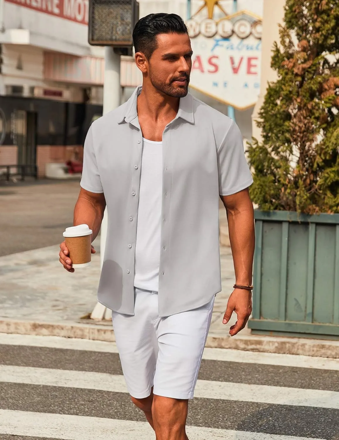 COOFANDY Men's Casual Button Down Short Sleeve Shirts Untucked Wrinkle Free Shirt Stretch Dress Shirts
