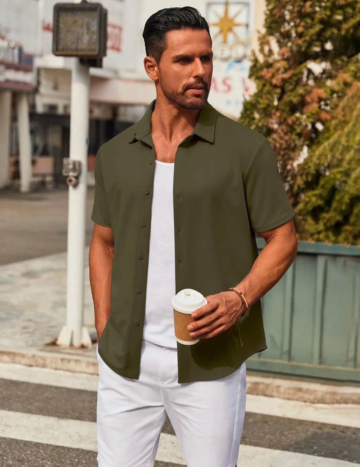 COOFANDY Men's Casual Button Down Short Sleeve Shirts Untucked Wrinkle Free Shirt Stretch Dress Shirts