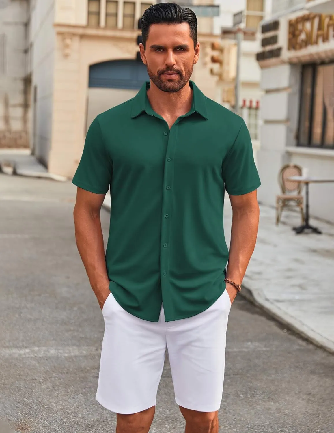 COOFANDY Men's Casual Button Down Short Sleeve Shirts Untucked Wrinkle Free Shirt Stretch Dress Shirts