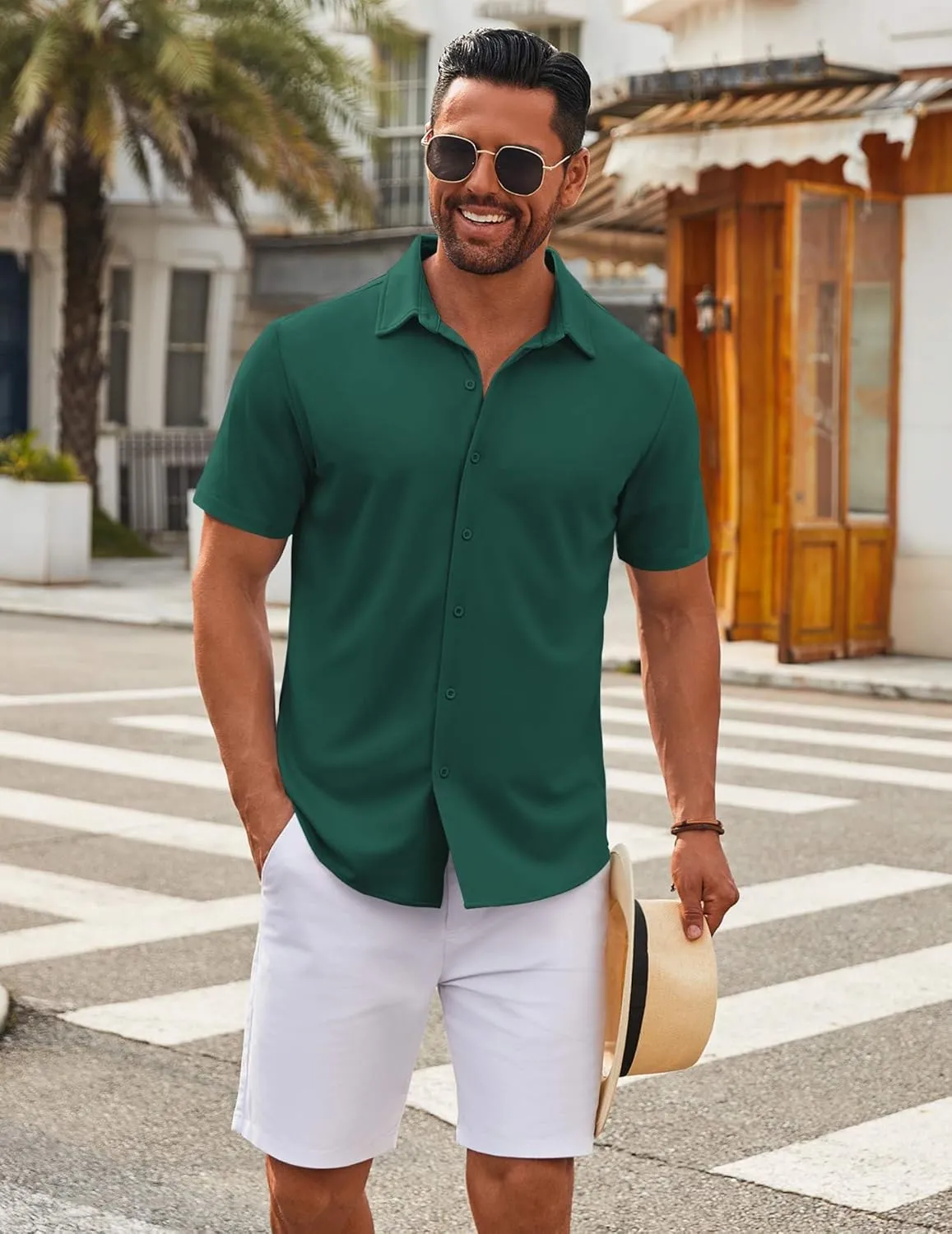 COOFANDY Men's Casual Button Down Short Sleeve Shirts Untucked Wrinkle Free Shirt Stretch Dress Shirts