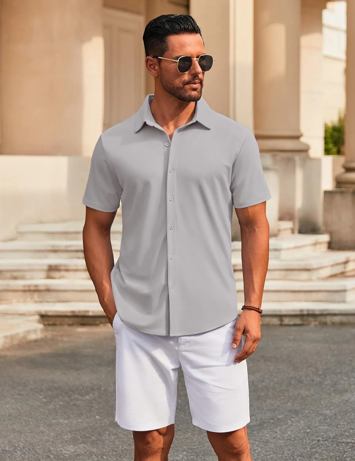 COOFANDY Men's Casual Button Down Short Sleeve Shirts Untucked Wrinkle Free Shirt Stretch Dress Shirts