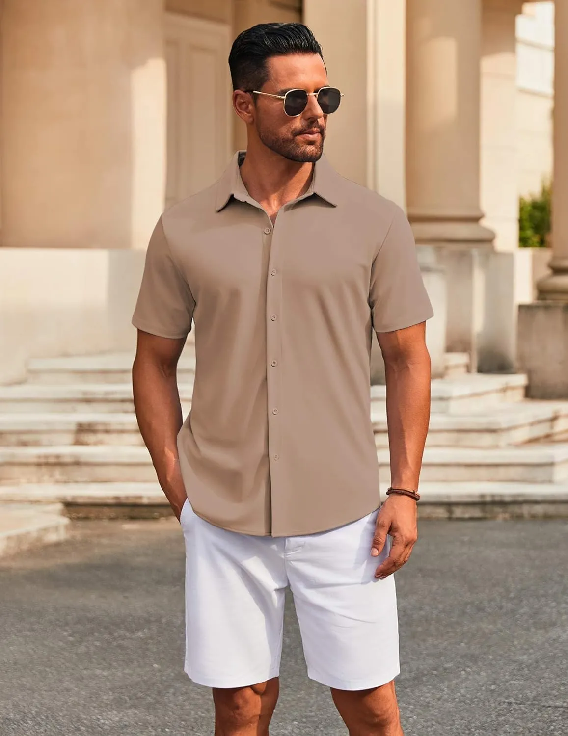 COOFANDY Men's Casual Button Down Short Sleeve Shirts Untucked Wrinkle Free Shirt Stretch Dress Shirts