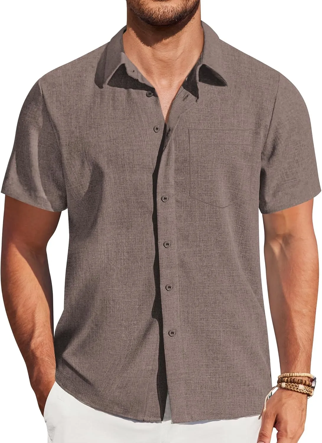 COOFANDY Mens Casual Short Sleeve Shirts Button Down Summer Beach Shirt Lightweight Textured Tops with Pocket