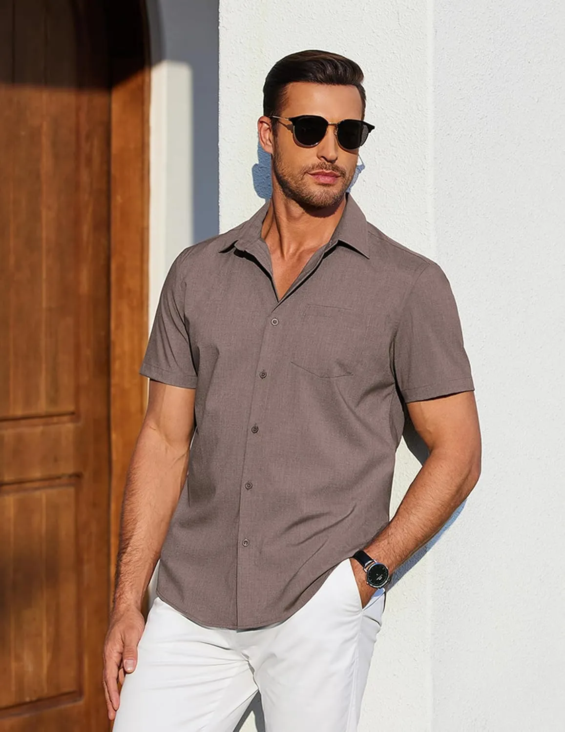 COOFANDY Mens Casual Short Sleeve Shirts Button Down Summer Beach Shirt Lightweight Textured Tops with Pocket
