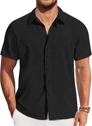 COOFANDY Mens Casual Short Sleeve Shirts Button Down Summer Beach Shirt Lightweight Textured Tops with Pocket