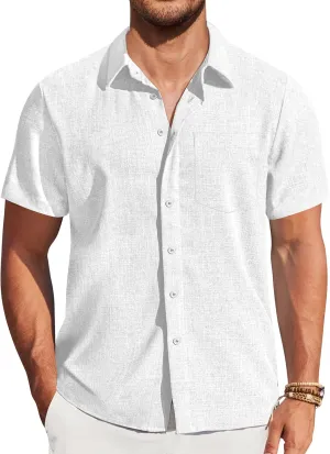 COOFANDY Mens Casual Short Sleeve Shirts Button Down Summer Beach Shirt Lightweight Textured Tops with Pocket
