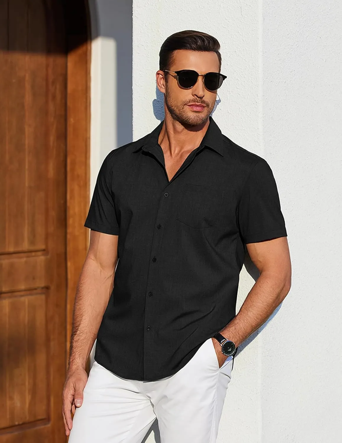 COOFANDY Mens Casual Short Sleeve Shirts Button Down Summer Beach Shirt Lightweight Textured Tops with Pocket