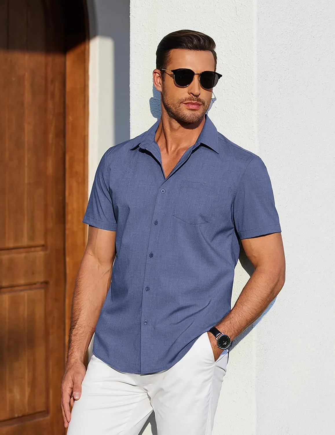 COOFANDY Mens Casual Short Sleeve Shirts Button Down Summer Beach Shirt Lightweight Textured Tops with Pocket