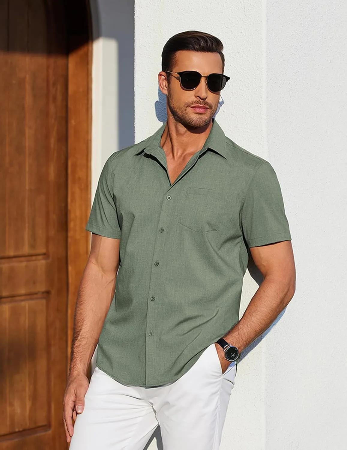COOFANDY Mens Casual Short Sleeve Shirts Button Down Summer Beach Shirt Lightweight Textured Tops with Pocket