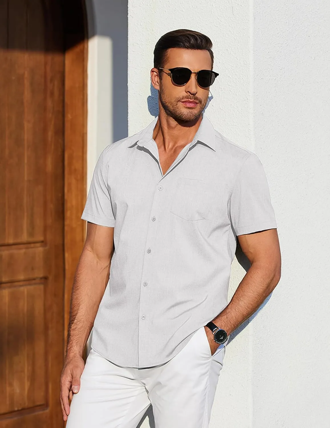 COOFANDY Mens Casual Short Sleeve Shirts Button Down Summer Beach Shirt Lightweight Textured Tops with Pocket