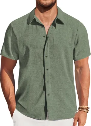 COOFANDY Mens Casual Short Sleeve Shirts Button Down Summer Beach Shirt Lightweight Textured Tops with Pocket