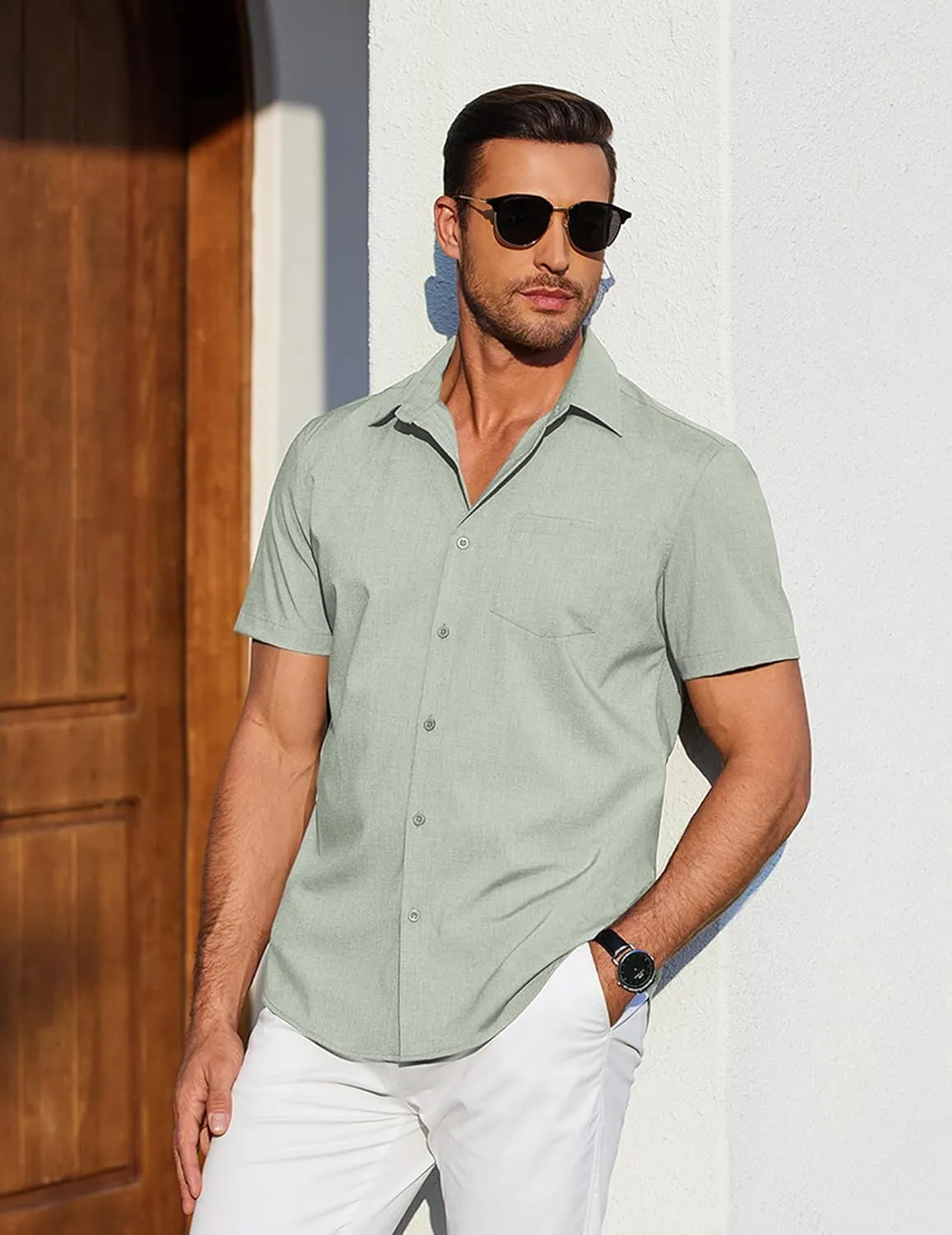 COOFANDY Mens Casual Short Sleeve Shirts Button Down Summer Beach Shirt Lightweight Textured Tops with Pocket