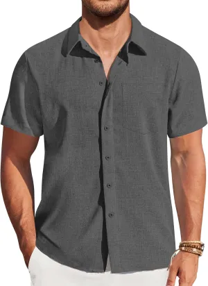 COOFANDY Mens Casual Short Sleeve Shirts Button Down Summer Beach Shirt Lightweight Textured Tops with Pocket