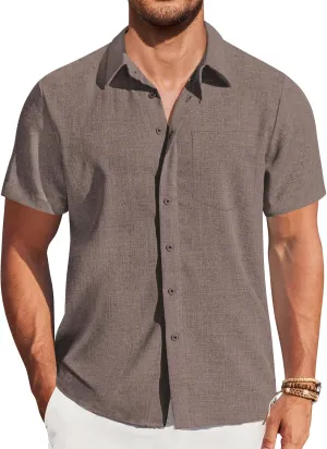 COOFANDY Mens Casual Short Sleeve Shirts Button Down Summer Beach Shirt Lightweight Textured Tops with Pocket