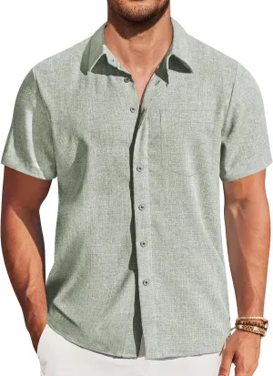 COOFANDY Mens Casual Short Sleeve Shirts Button Down Summer Beach Shirt Lightweight Textured Tops with Pocket