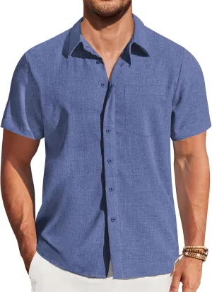 COOFANDY Mens Casual Short Sleeve Shirts Button Down Summer Beach Shirt Lightweight Textured Tops with Pocket