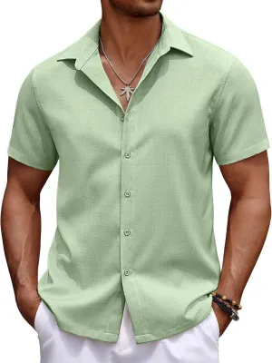 COOFANDY Mens Casual Summer Beach Shirt Button Down Short Sleeve Shirts Vacation Shirt Cotton Linen Shirts