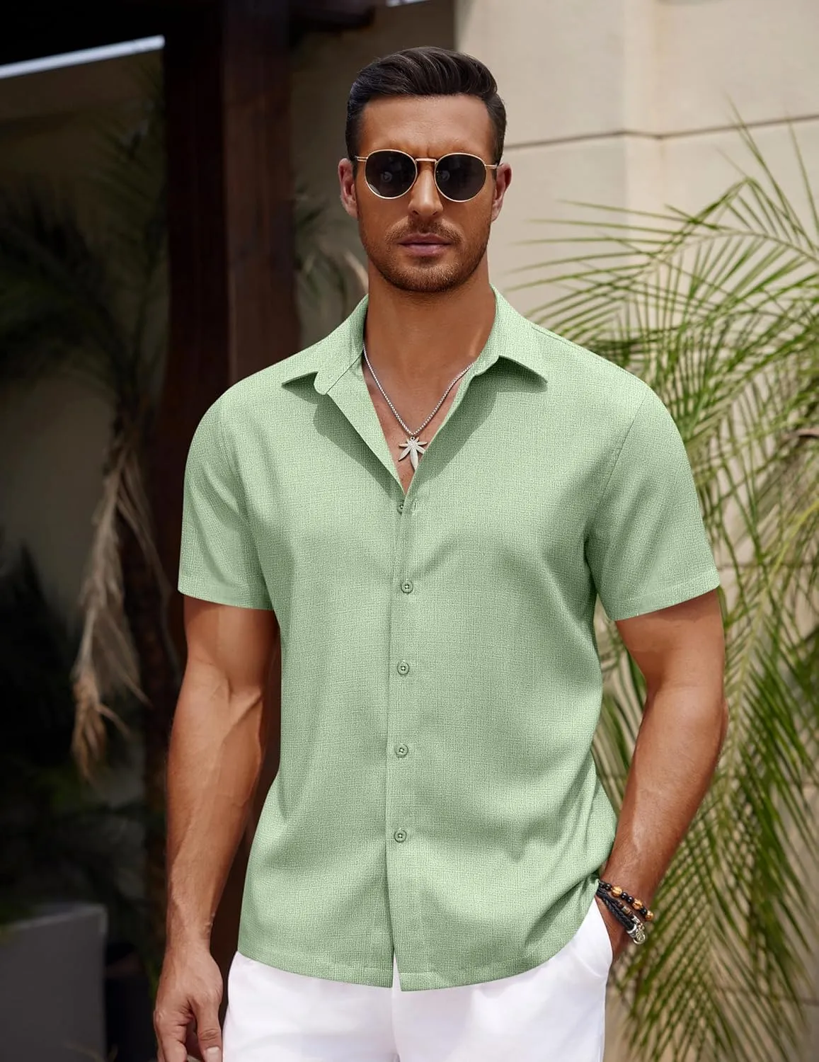 COOFANDY Mens Casual Summer Beach Shirt Button Down Short Sleeve Shirts Vacation Shirt Cotton Linen Shirts