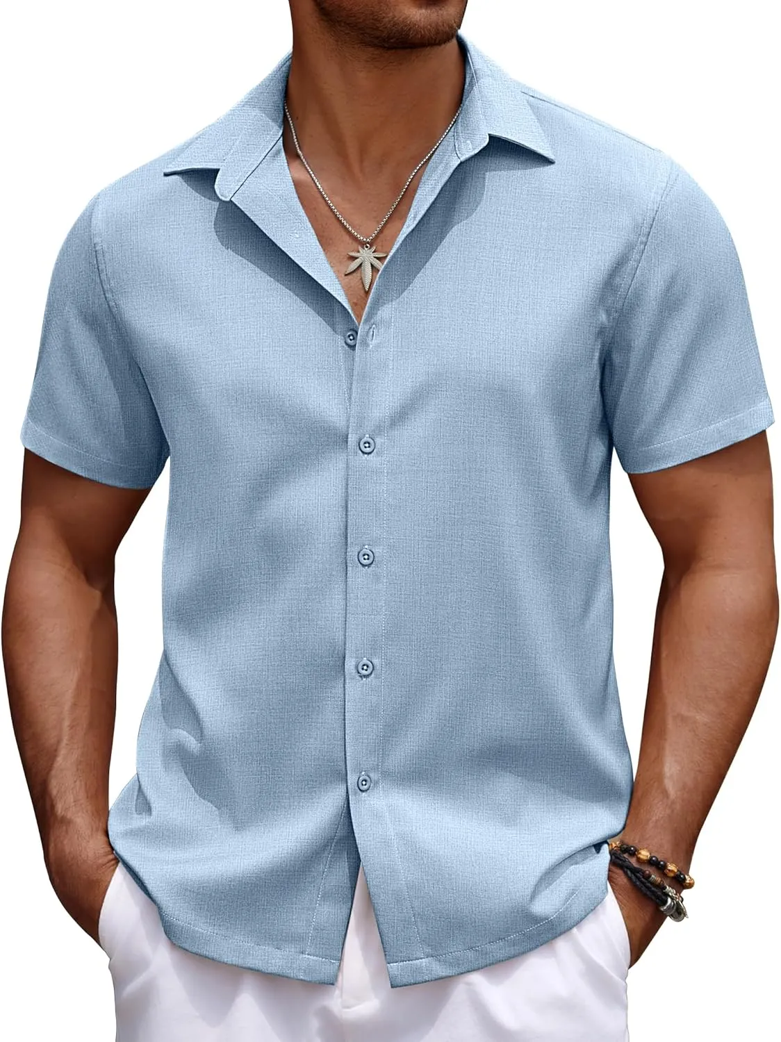 COOFANDY Mens Casual Summer Beach Shirt Button Down Short Sleeve Shirts Vacation Shirt Cotton Linen Shirts