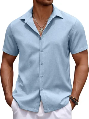COOFANDY Mens Casual Summer Beach Shirt Button Down Short Sleeve Shirts Vacation Shirt Cotton Linen Shirts
